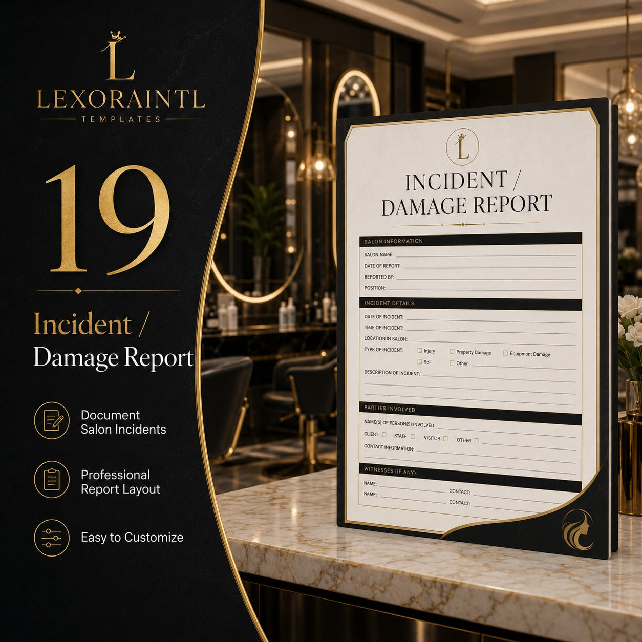 Incident / Damage Report – Fillable PDF | Lexoraintl Salon Business Template