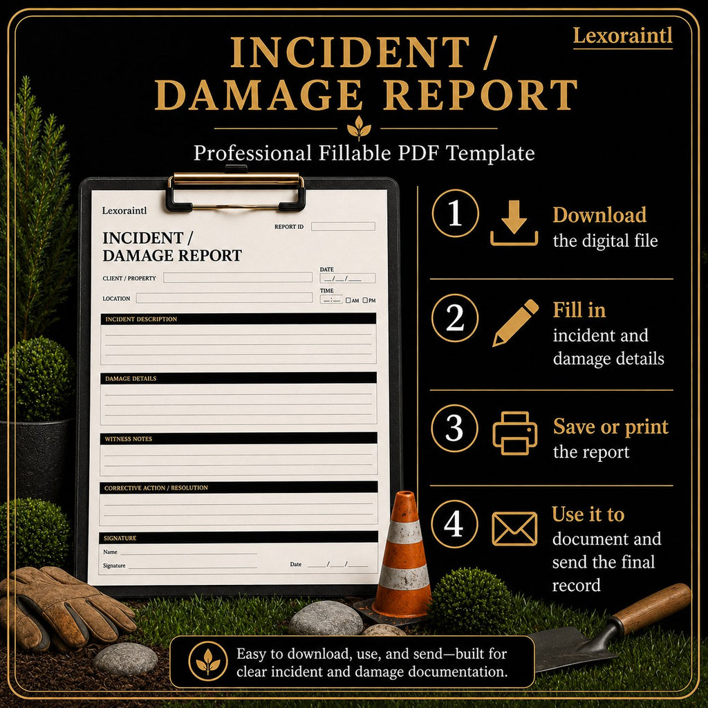 Landscaping Incident / Damage Report Template – Fillable PDF