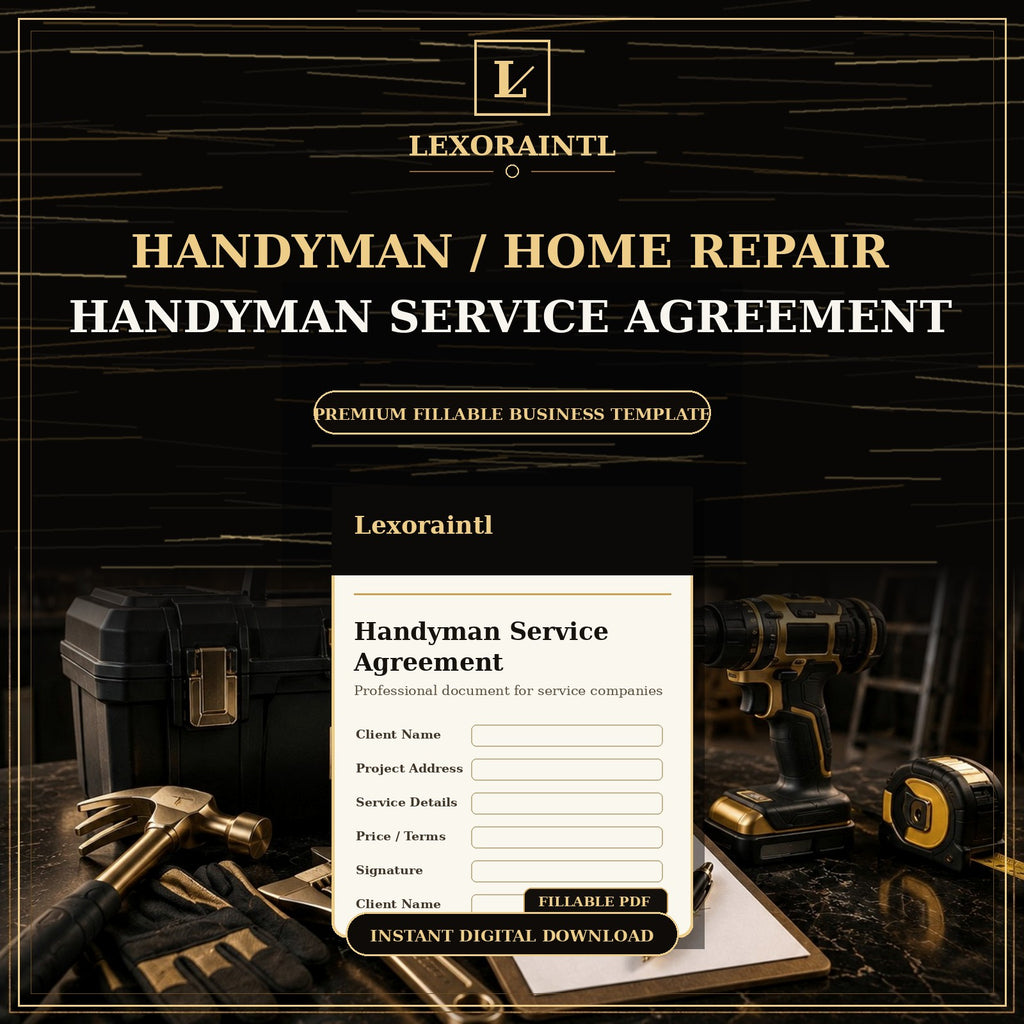Handyman, Home Repair, Agreement, Contract, Fillable PDF, Digital Template