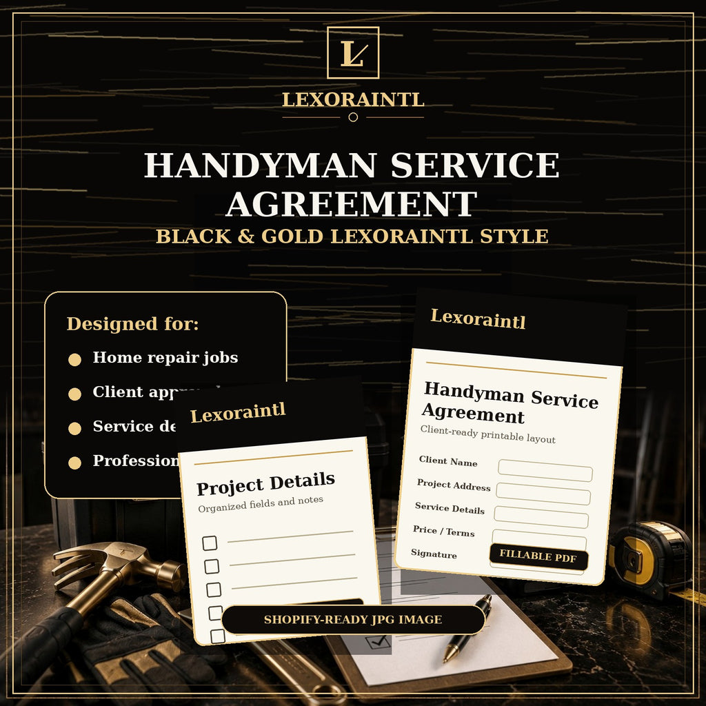 Handyman, Home Repair, Agreement, Contract, Fillable PDF, Digital Template