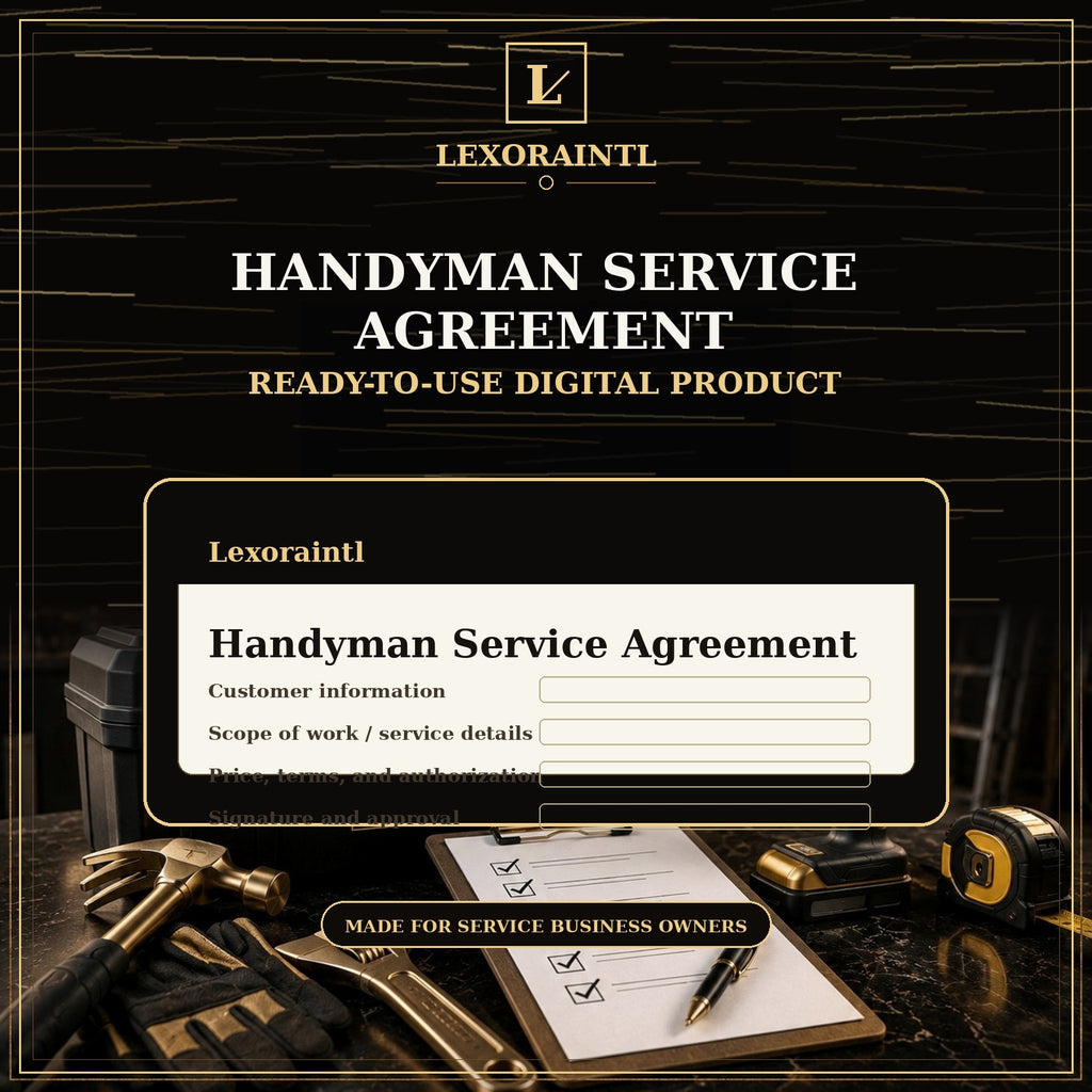 Handyman, Home Repair, Agreement, Contract, Fillable PDF, Digital Template