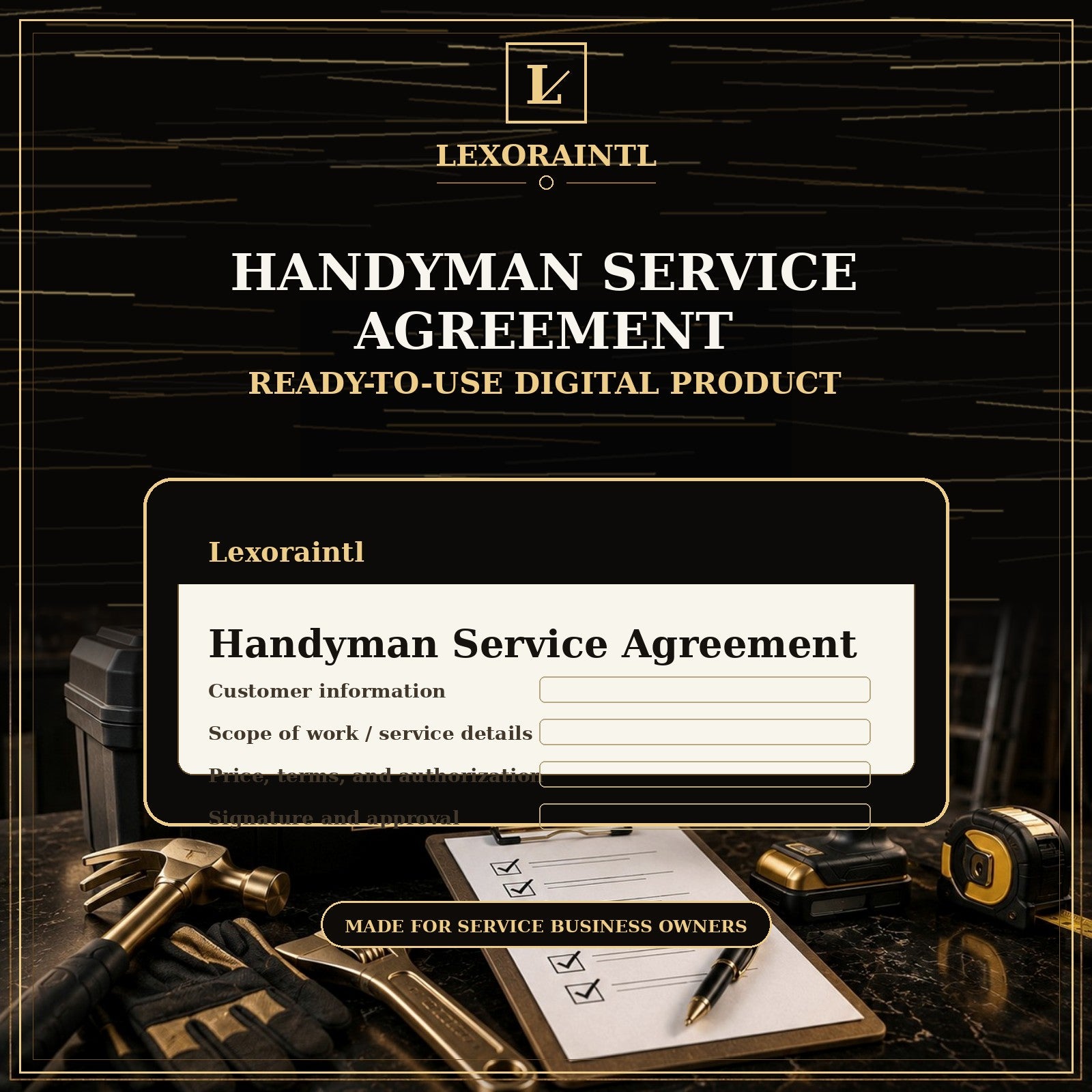 Handyman, Home Repair, Agreement, Contract, Fillable PDF, Digital Template