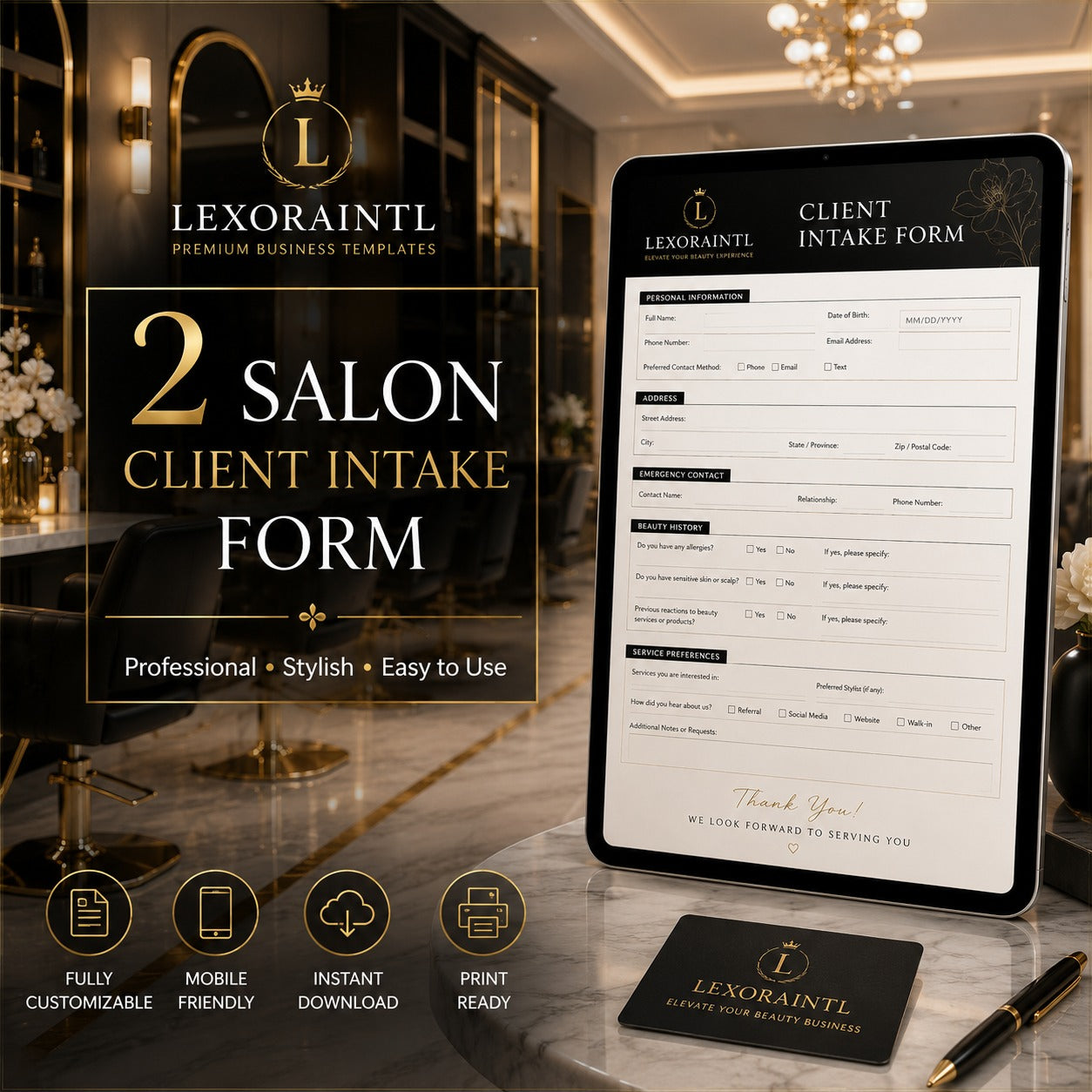 Salon Client Intake Form – Fillable PDF | Lexoraintl Salon Business Template