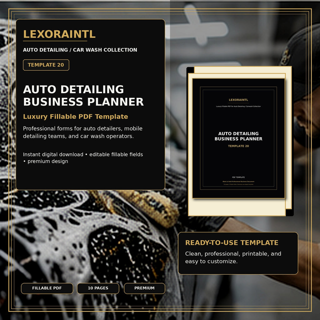 Auto Detailing Business Planner Template – Fillable PDF