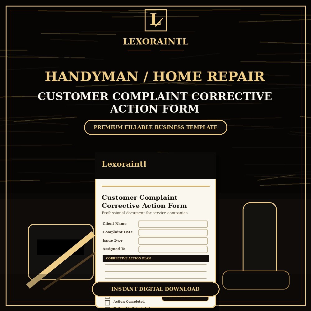Handyman Customer Complaint / Corrective Action Form Template — Fillable PDF