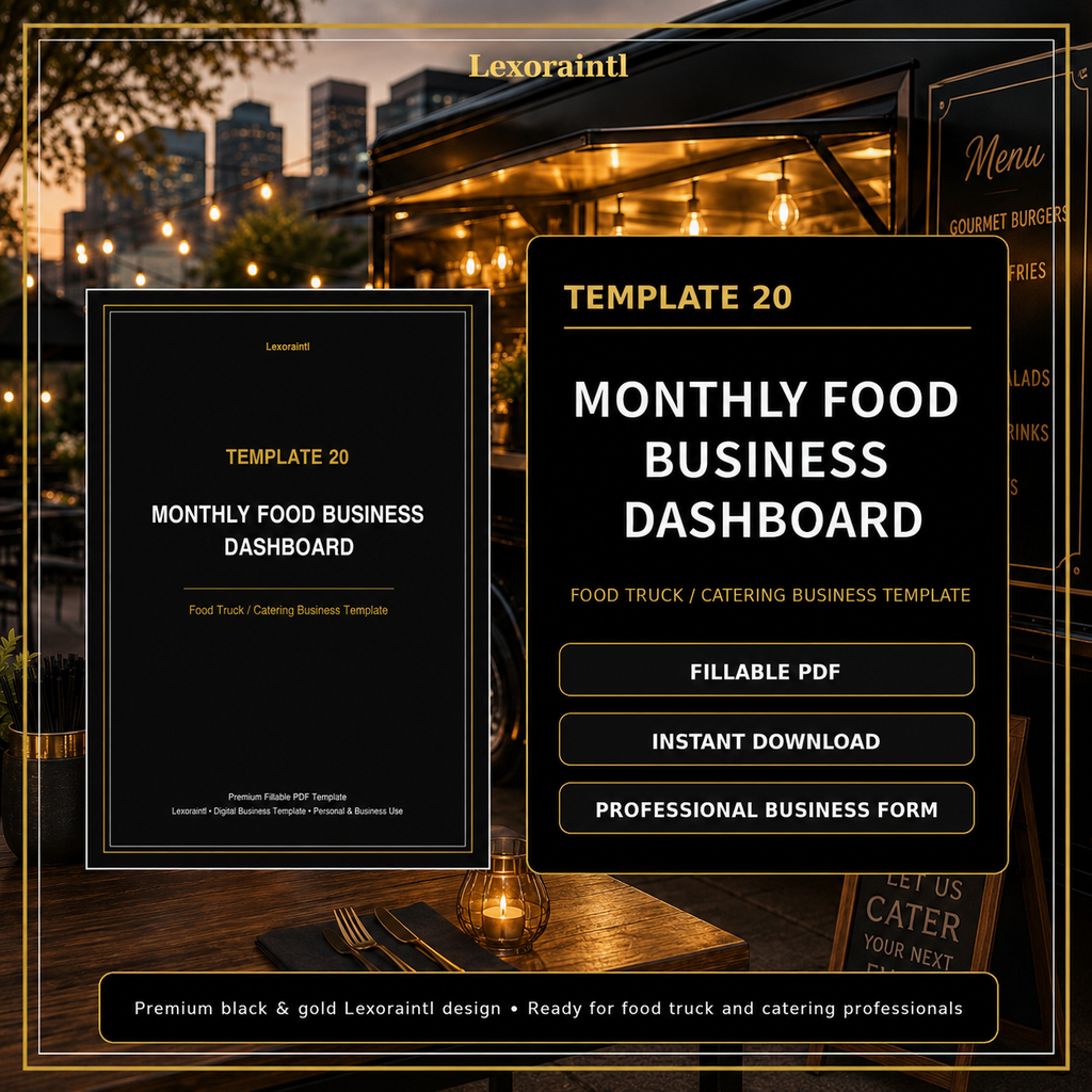 Monthly Food Business Dashboard Template — Fillable PDF