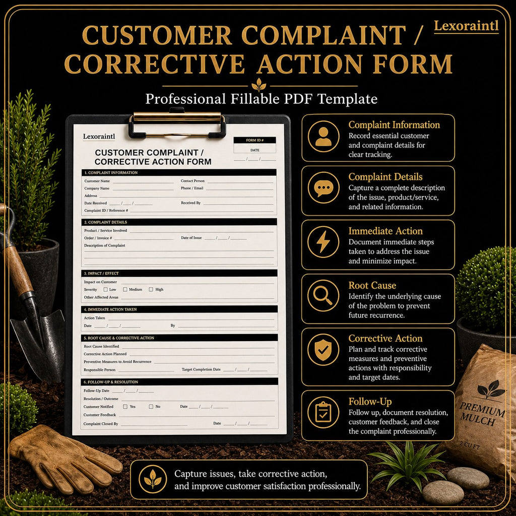 Customer Complaint / Corrective Action Form Template – Fillable PDF