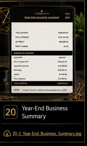 Year-End Business Summary Template | Fillable Small Business Finance PDF