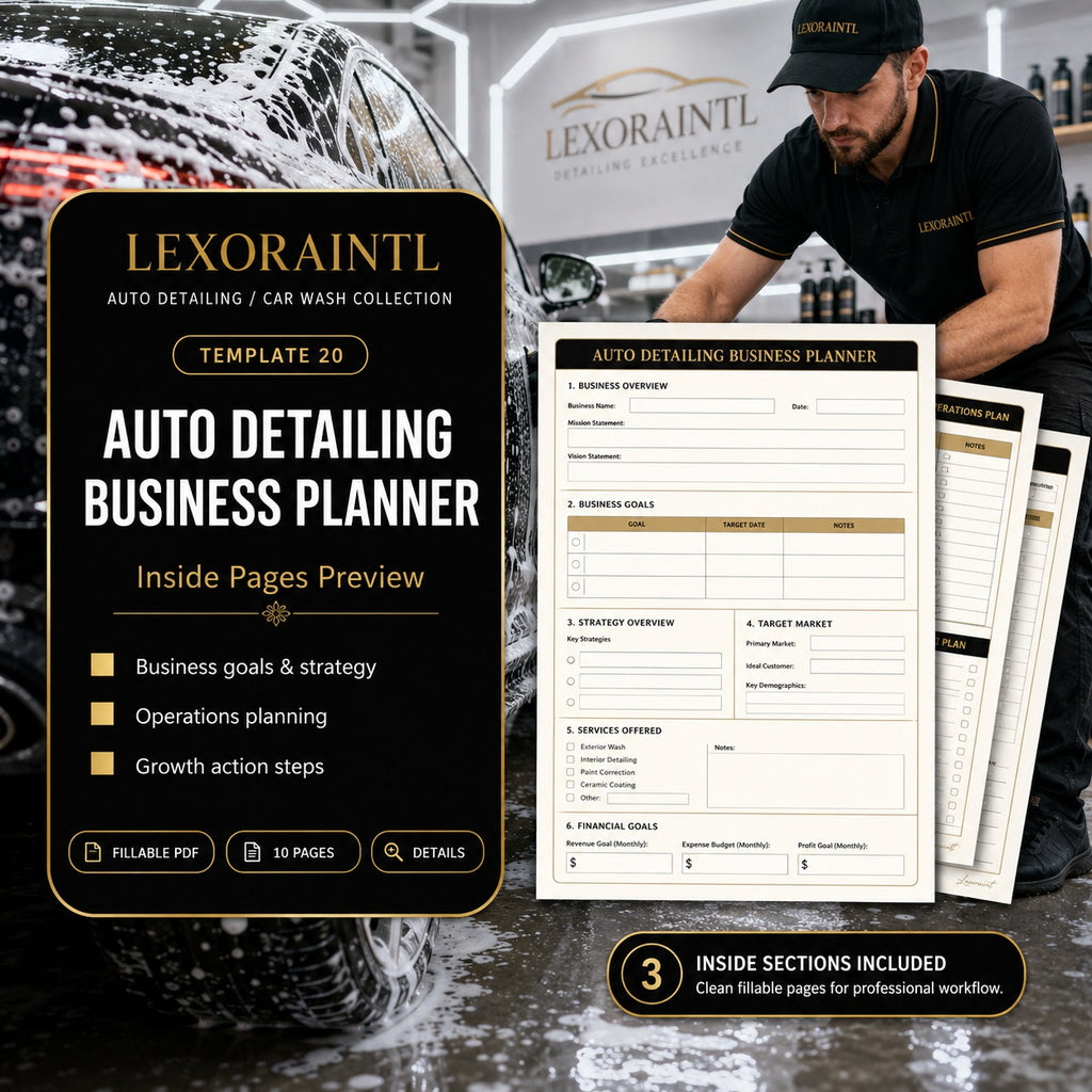 Auto Detailing Business Planner Template – Fillable PDF