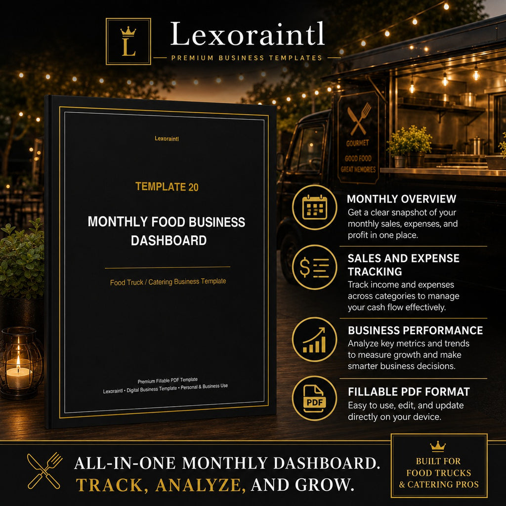 Monthly Food Business Dashboard Template — Fillable PDF