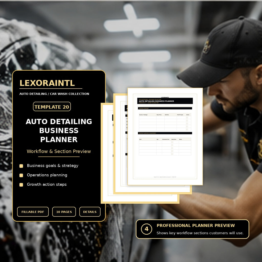 Auto Detailing Business Planner Template – Fillable PDF