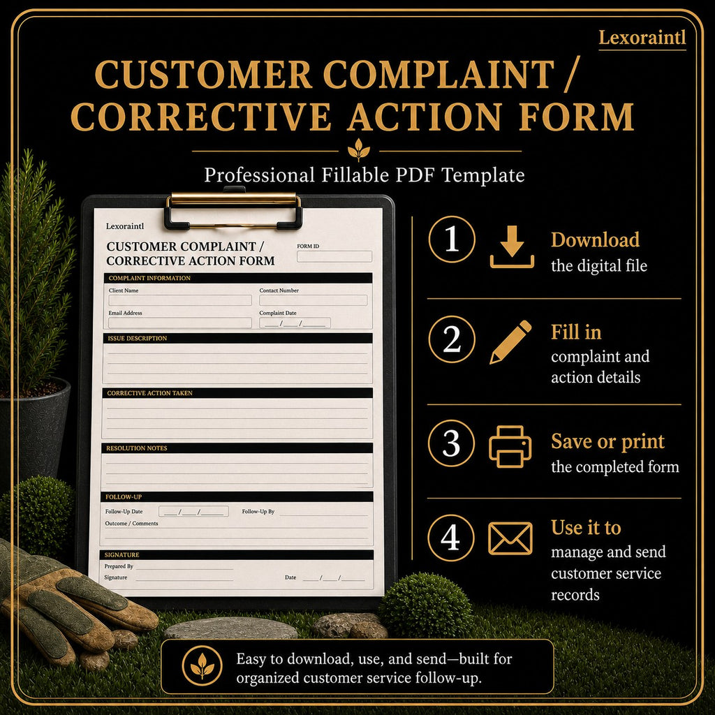Customer Complaint / Corrective Action Form Template – Fillable PDF