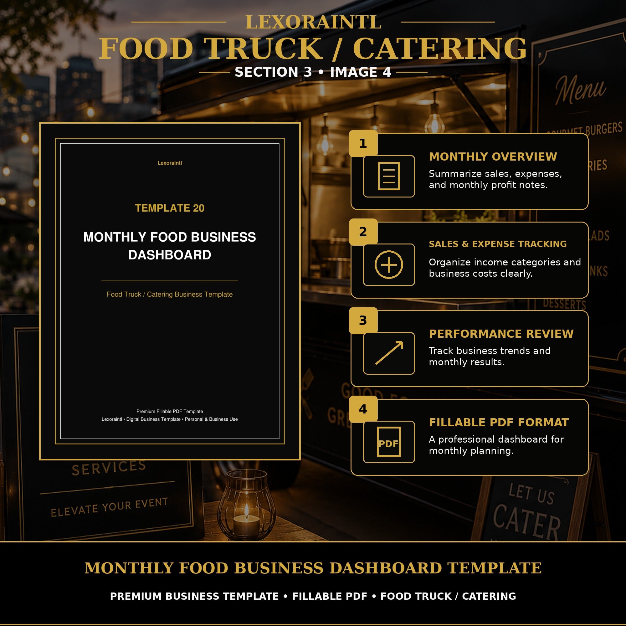 Monthly Food Business Dashboard Template — Fillable PDF