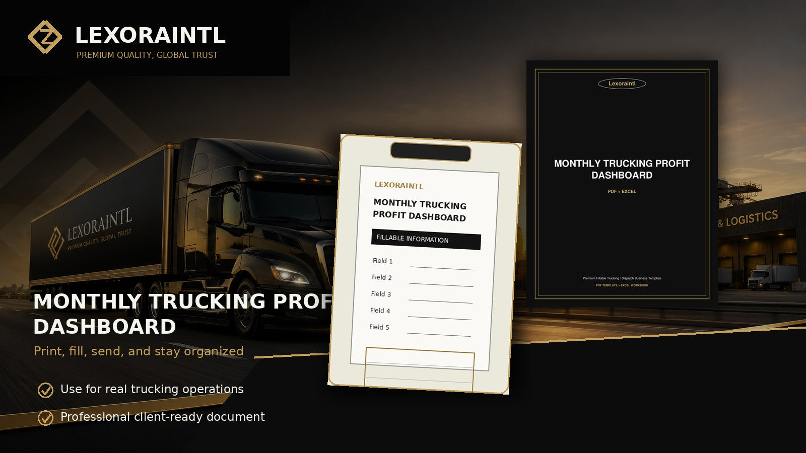 Monthly Trucking Profit Dashboard Template | Fillable PDF | Lexoraintl