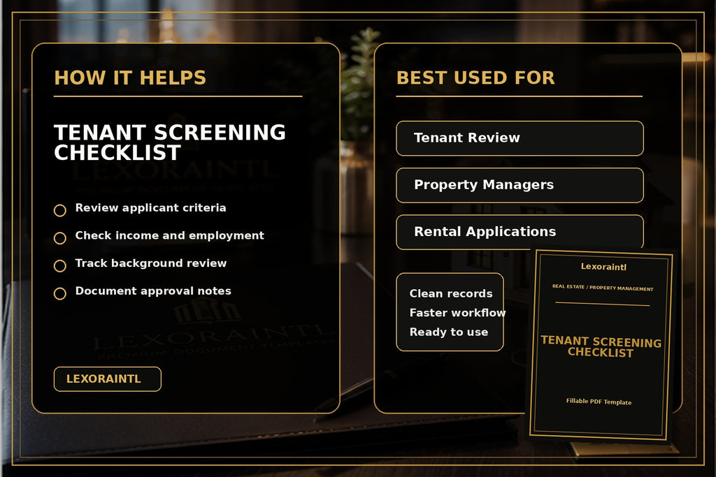 Tenant Screening Checklist Template | Fillable PDF for Landlords & Property Managers