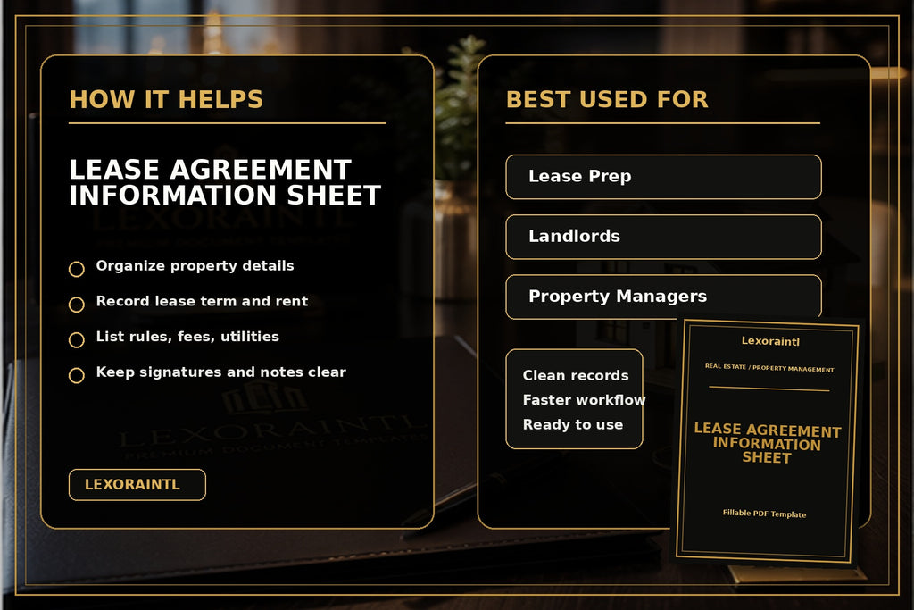 Lease Agreement Information Sheet Template | Fillable PDF for Landlords & Property Managers