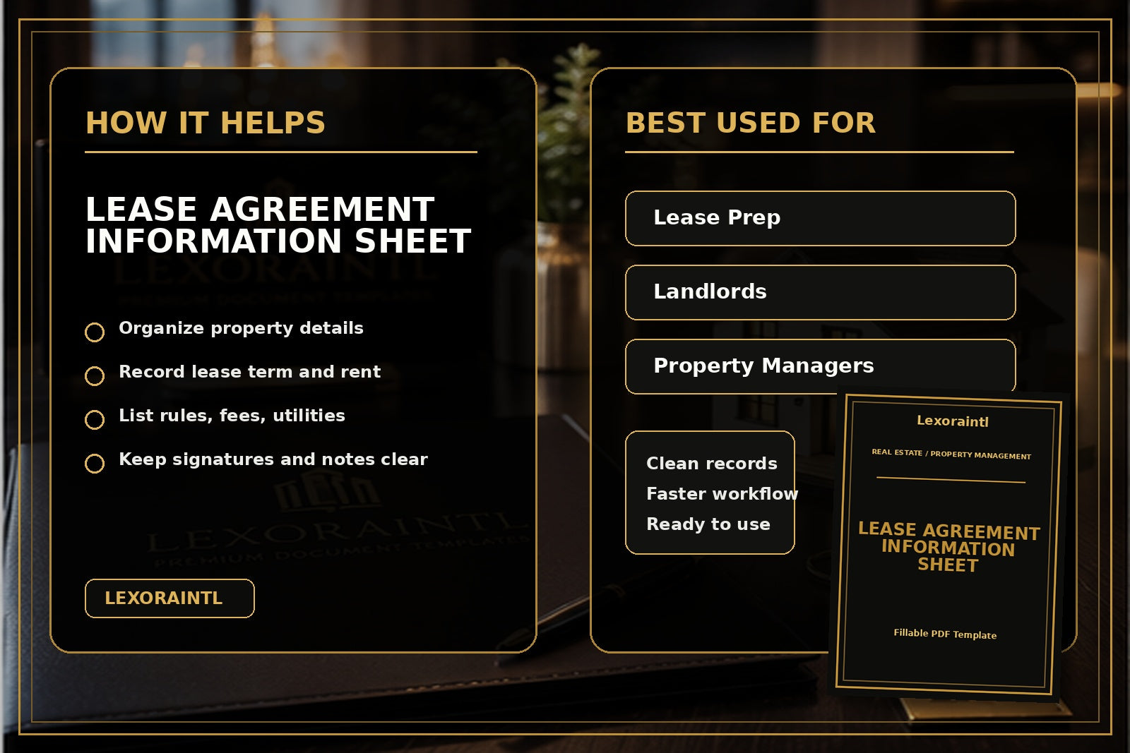 Lease Agreement Information Sheet Template | Fillable PDF for Landlords & Property Managers