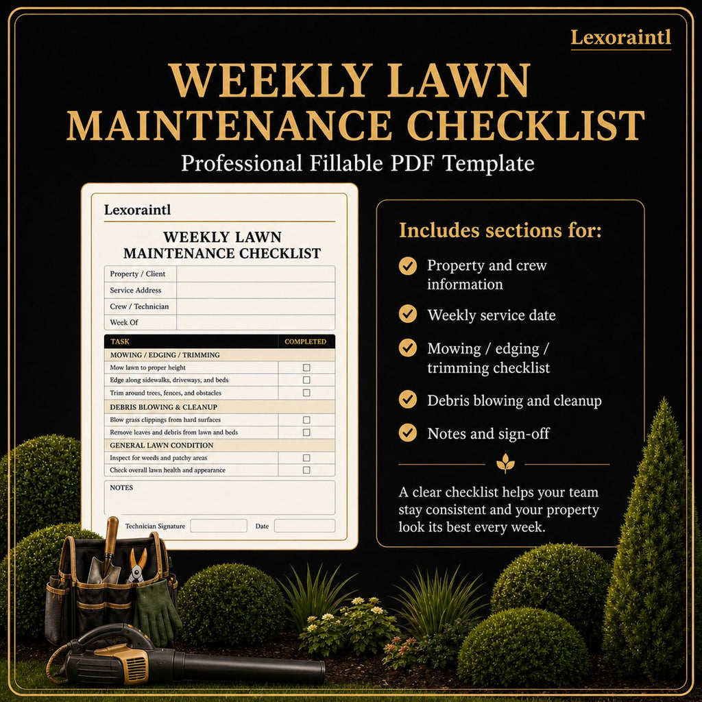 Weekly Lawn Maintenance Checklist Template – Fillable PDF