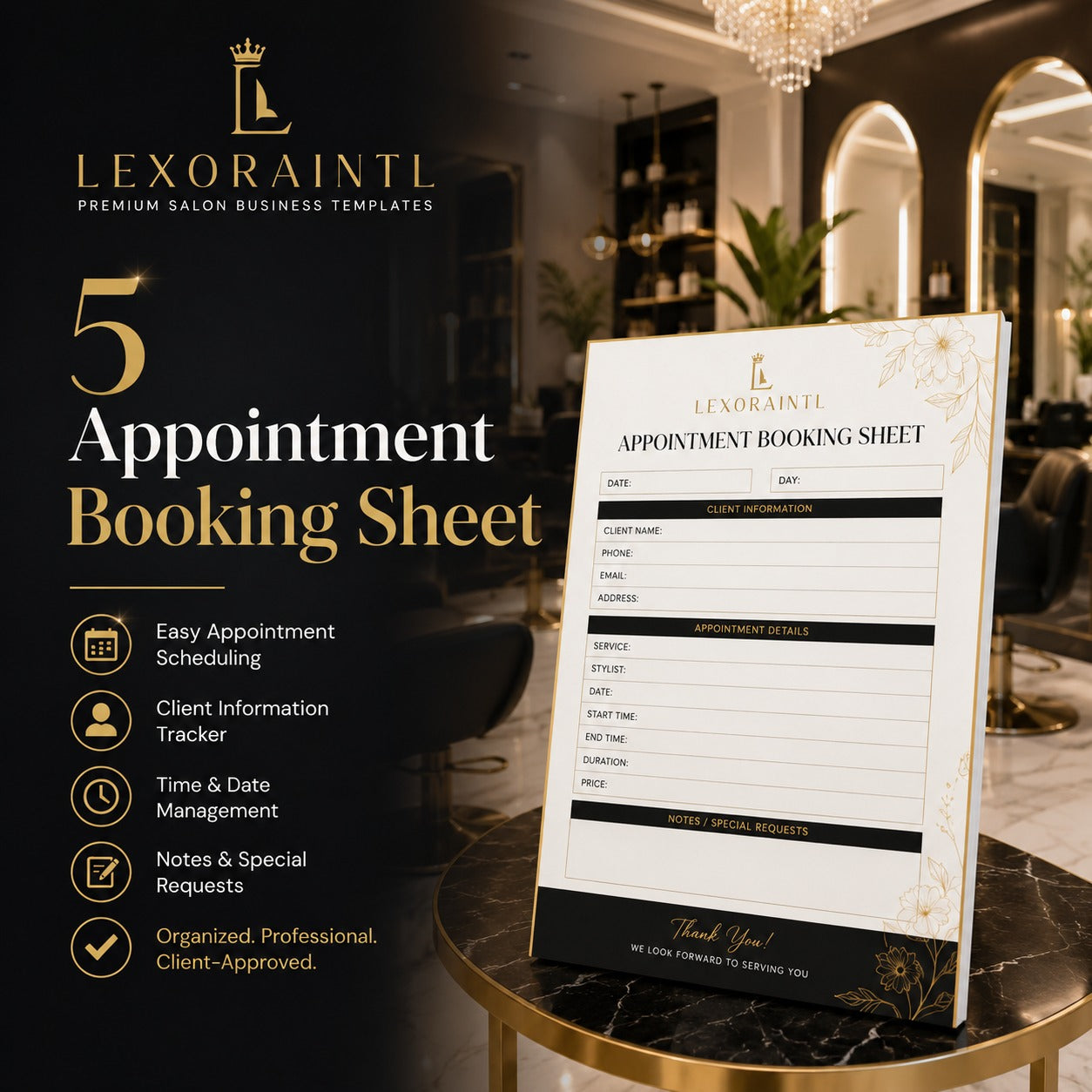 Appointment Booking Sheet – Fillable PDF + Excel | Lexoraintl Salon Business Template
