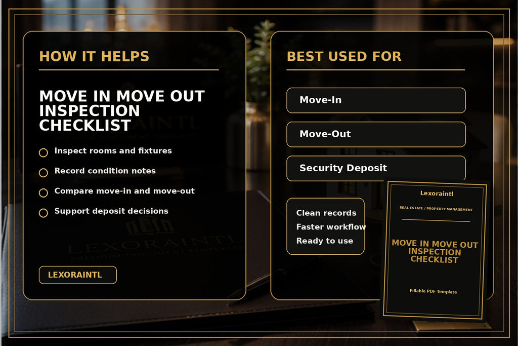 Move-In / Move-Out Inspection Checklist Template | Fillable PDF for Landlords & Property Managers