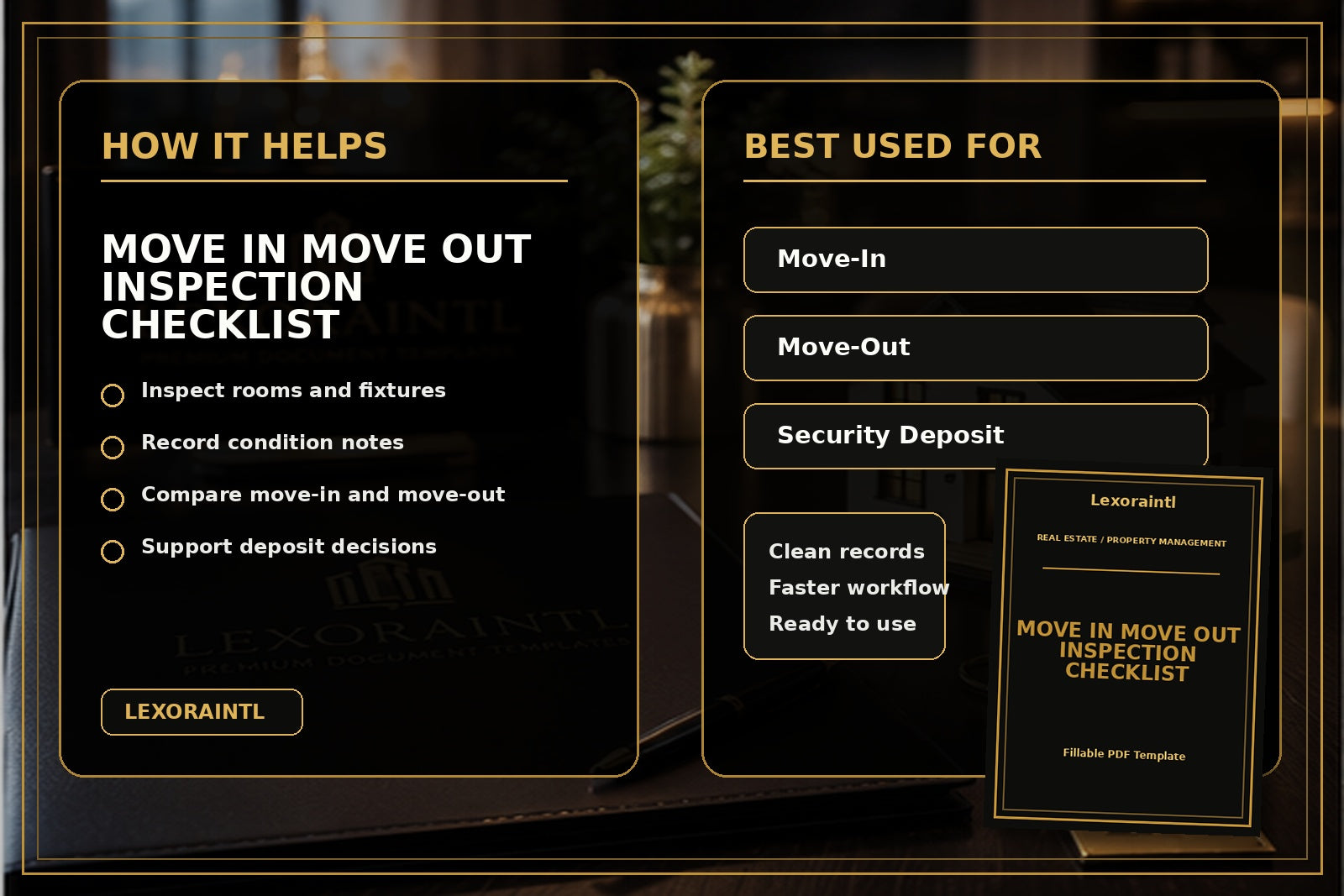 Move-In / Move-Out Inspection Checklist Template | Fillable PDF for Landlords & Property Managers