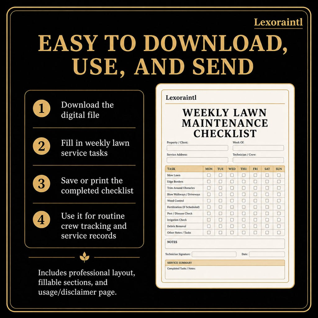 Weekly Lawn Maintenance Checklist Template – Fillable PDF