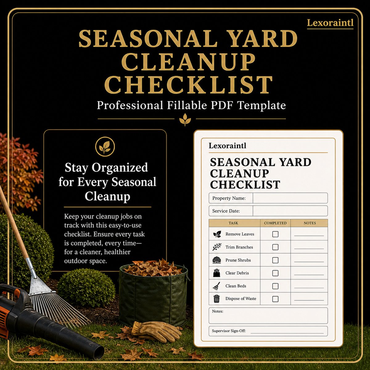 Seasonal Yard Cleanup Checklist Template – Fillable PDF