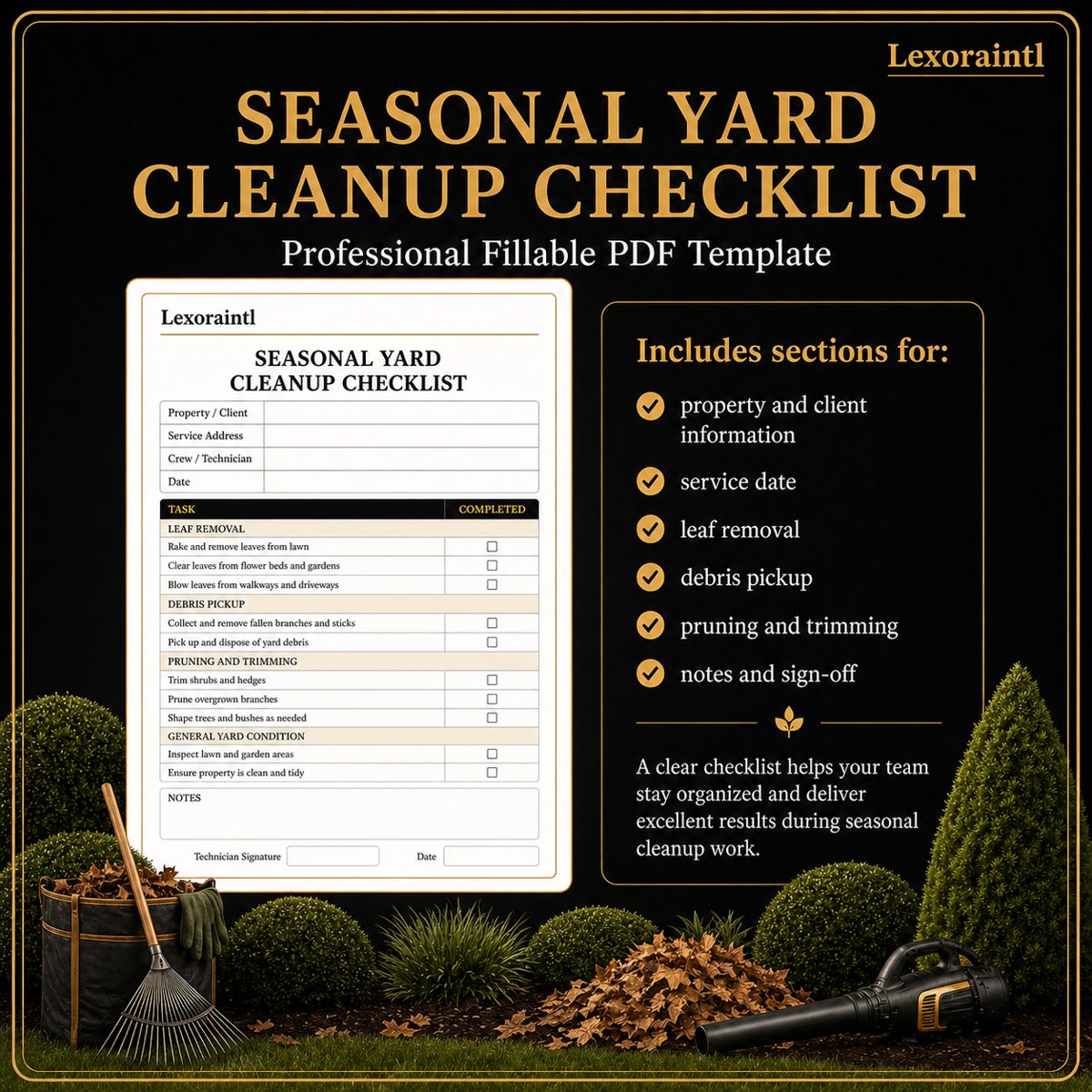 Seasonal Yard Cleanup Checklist Template – Fillable PDF