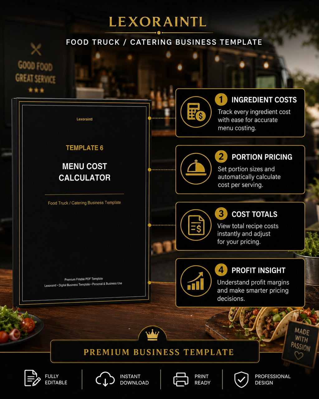 Menu Cost Calculator Template — Fillable PDF + Excel
