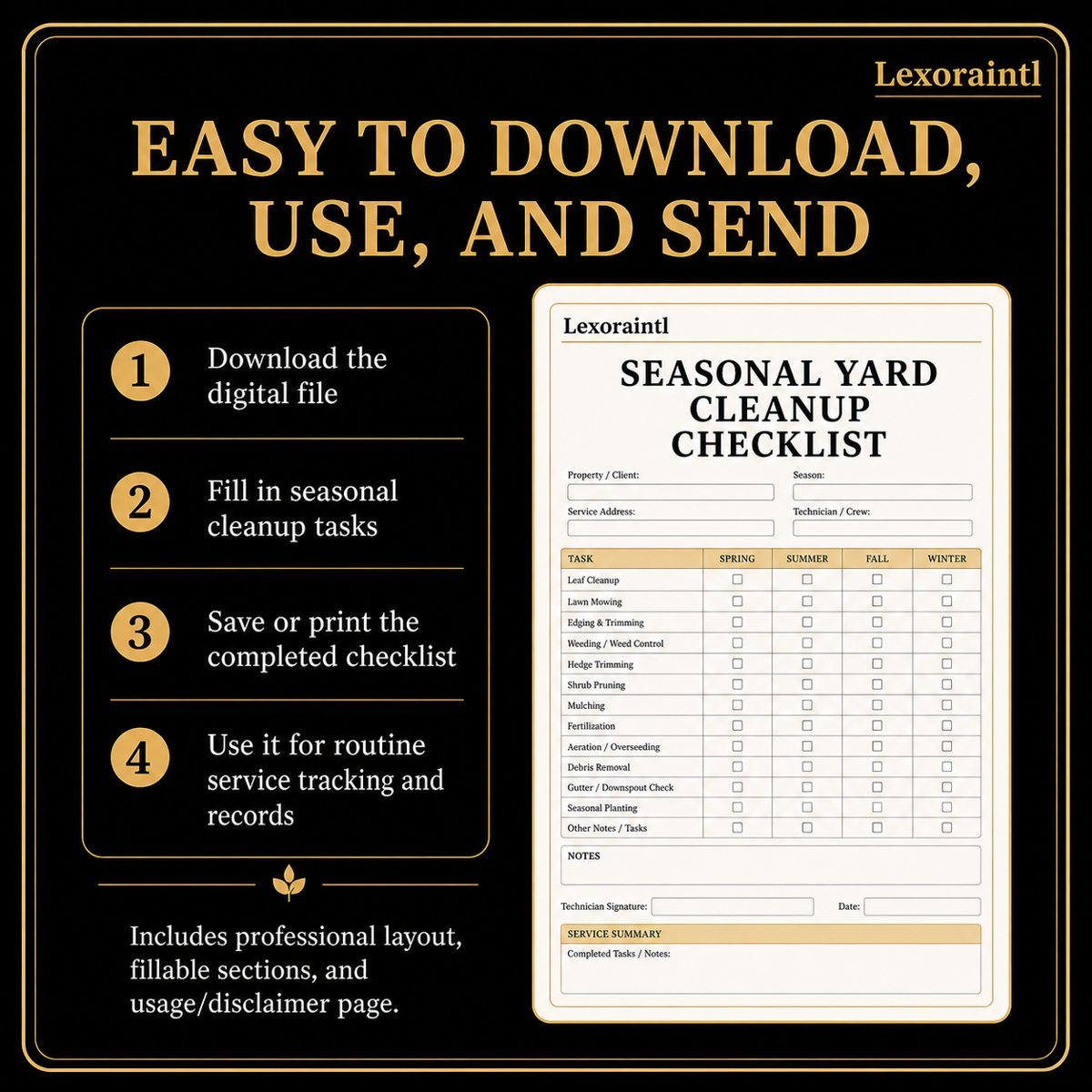 Seasonal Yard Cleanup Checklist Template – Fillable PDF