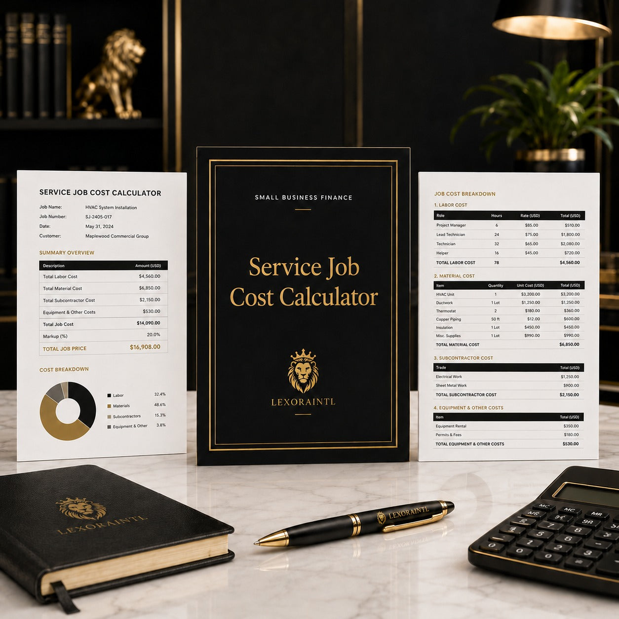 Service Job Cost Calculator Template | Fillable Small Business Finance PDF