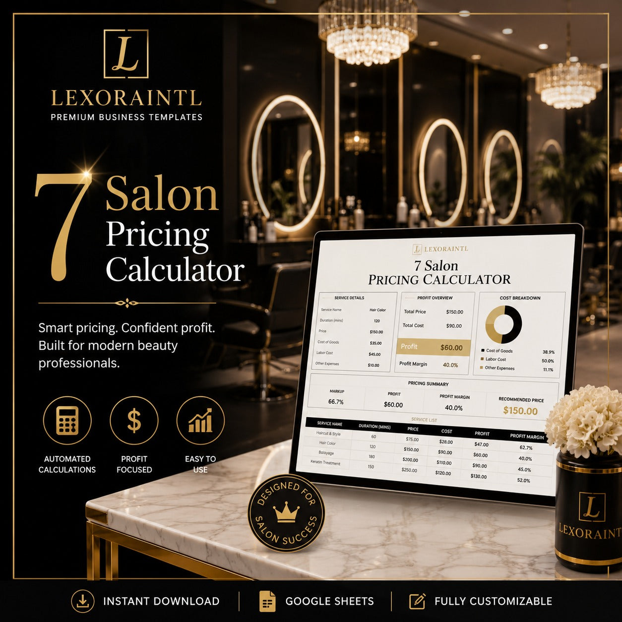 Salon Pricing Calculator – Fillable PDF + Excel | Lexoraintl Salon Business Template