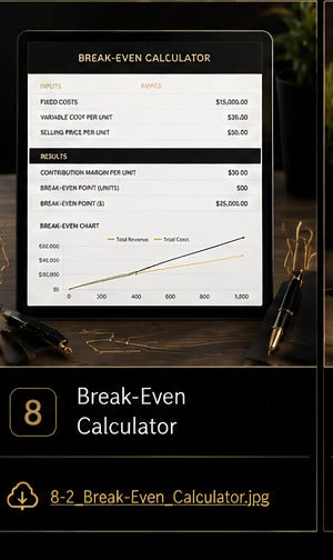 Break-Even Calculator Template | Fillable Small Business Finance PDF