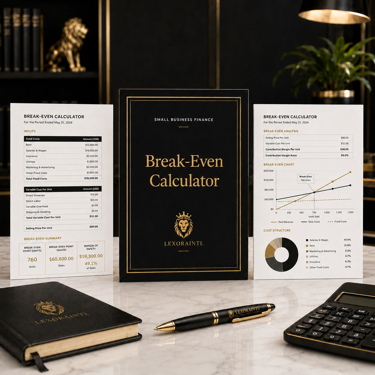 Break-Even Calculator Template | Fillable Small Business Finance PDF