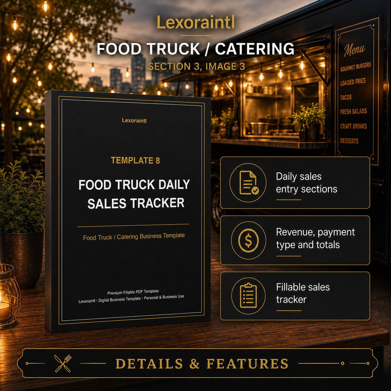 Food Truck Daily Sales Tracker Template — Fillable PDF + Excel