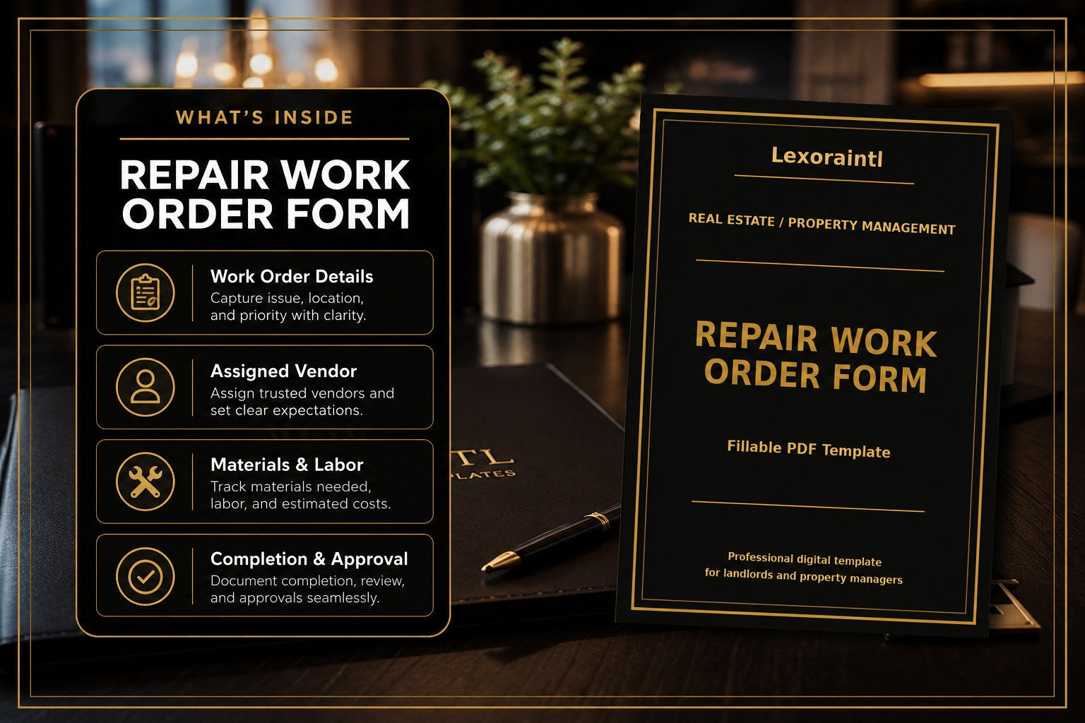 Repair Work Order Form Template | Fillable PDF for Landlords, Property Managers & Contractors