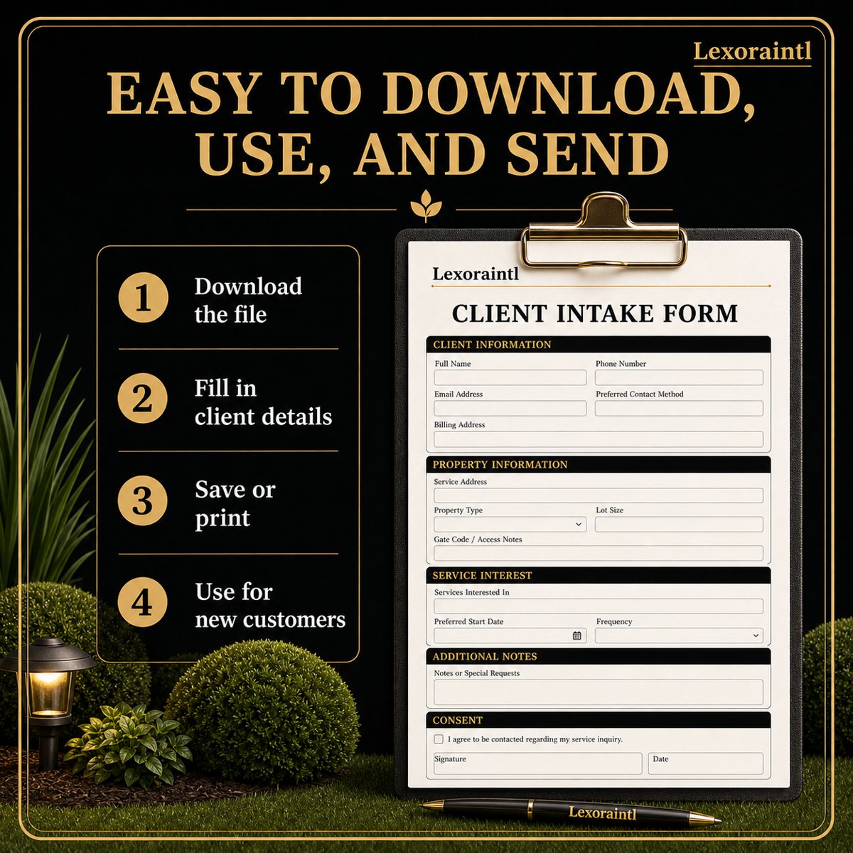 Landscaping Client Intake Form Template – Fillable PDF