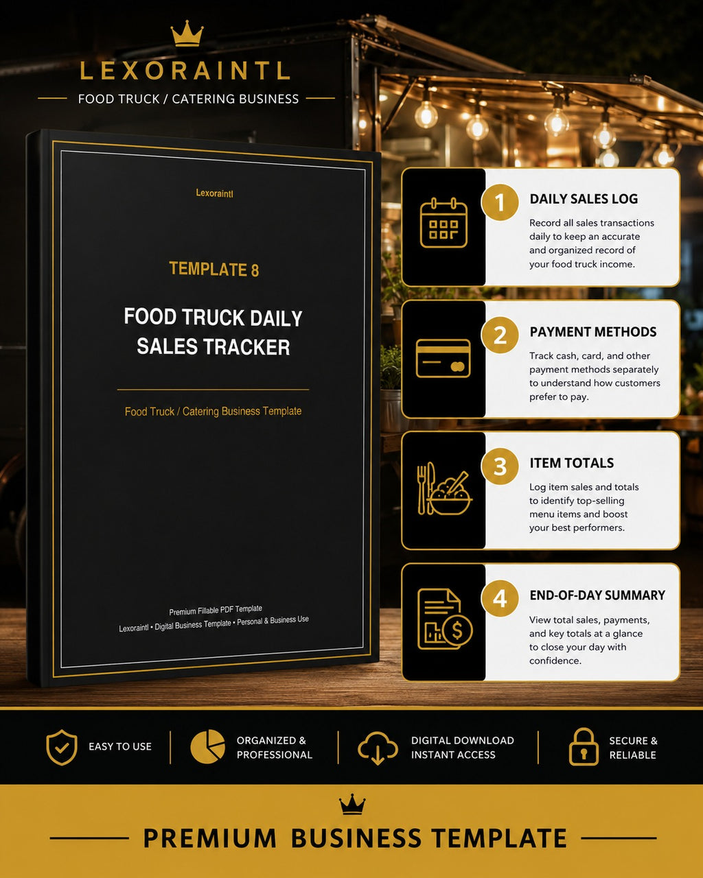 Food Truck Daily Sales Tracker Template — Fillable PDF + Excel