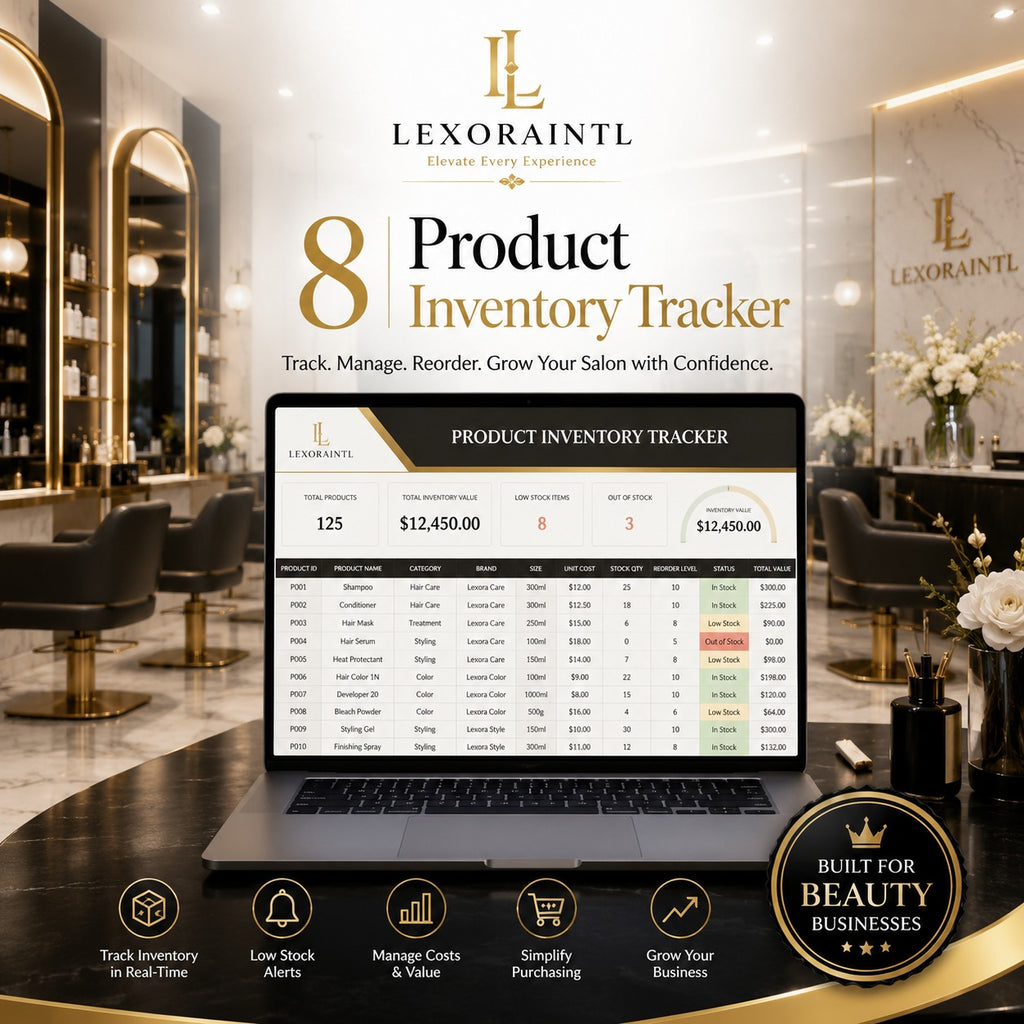Product Inventory Tracker – Fillable PDF + Excel | Lexoraintl Salon Business Template