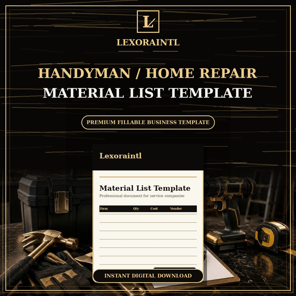 Handyman Material List Template — Fillable PDF