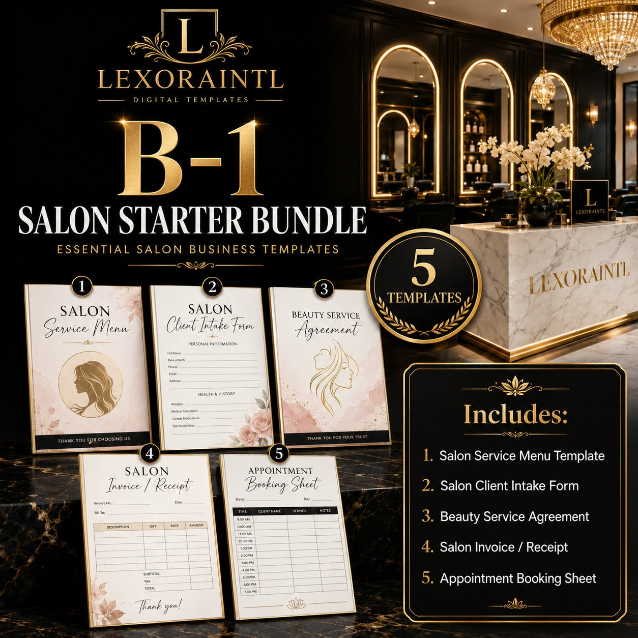 Salon Starter Bundle – 5 Templates | Fillable PDF + Excel | Lexoraintl Salon Business Bundle