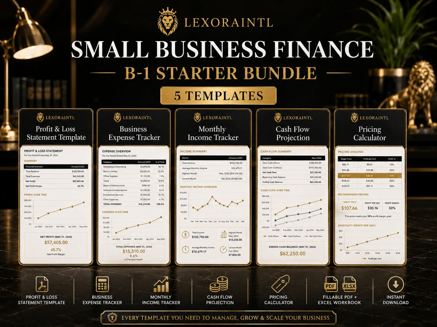 Small Business Finance Starter Bundle | 5 Fillable Business Finance Templates