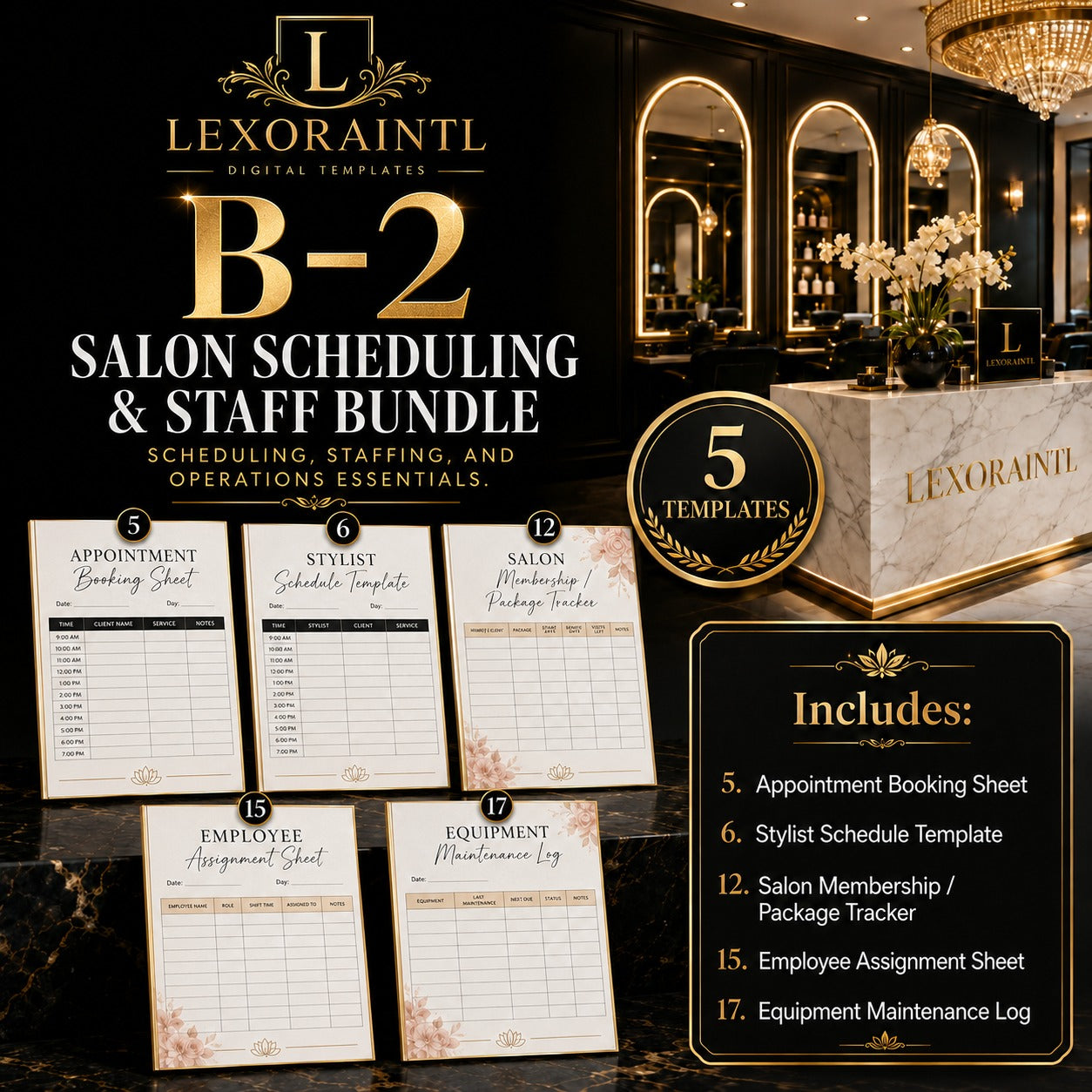Salon Scheduling & Staff Bundle – 5 Templates | Fillable PDF + Excel | Lexoraintl Salon Business Bundle