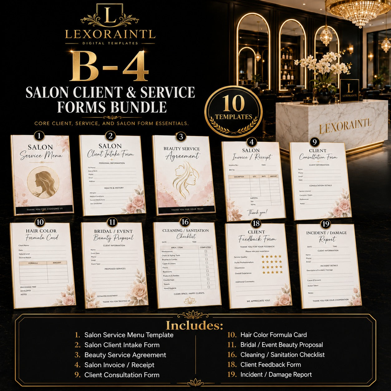 Salon Client & Service Forms Bundle – 10 Templates | Fillable PDF | Lexoraintl Salon Business Bundle