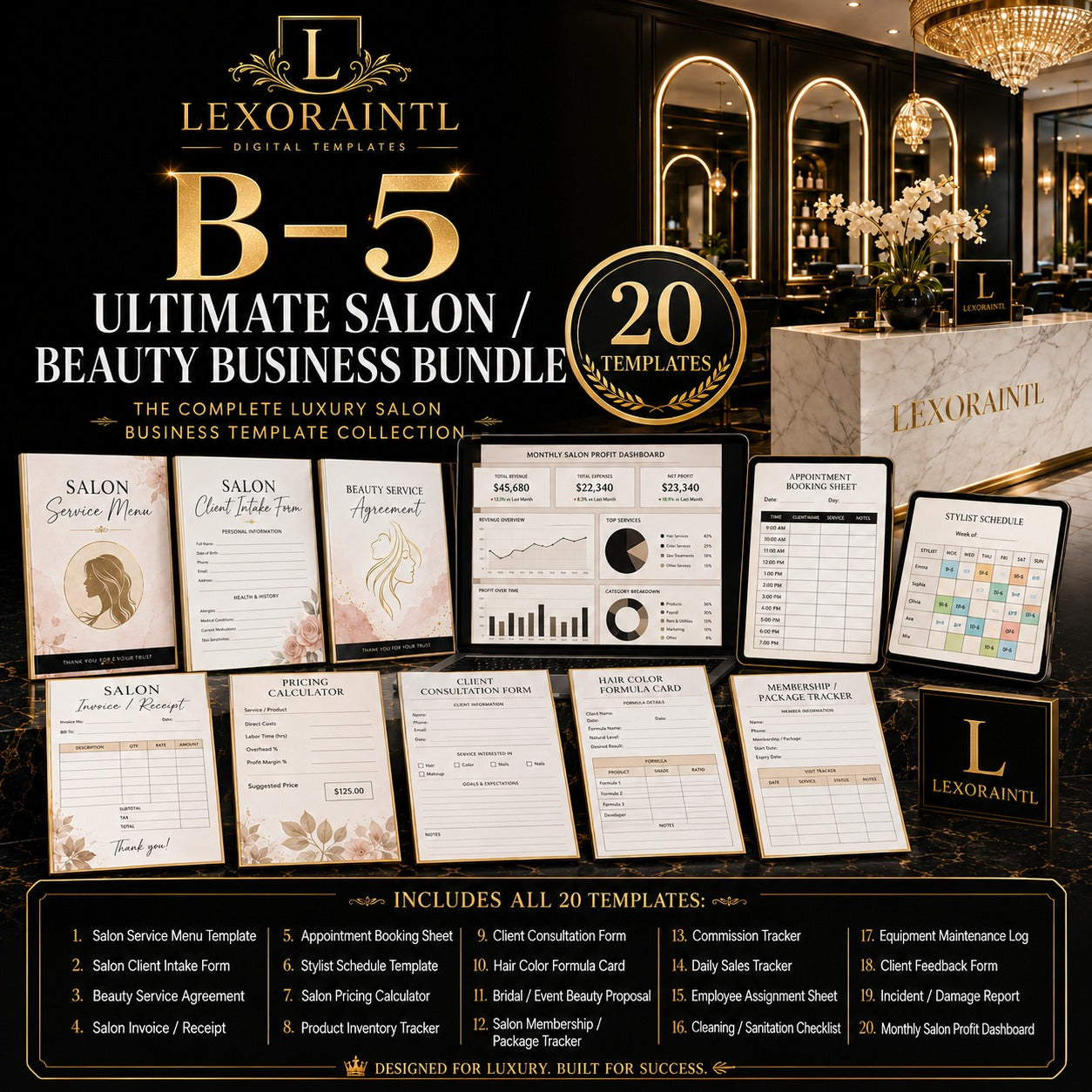 Ultimate Salon / Beauty Business Bundle – 20 Templates | Fillable PDF + Excel | Lexoraintl Salon Business Bundle