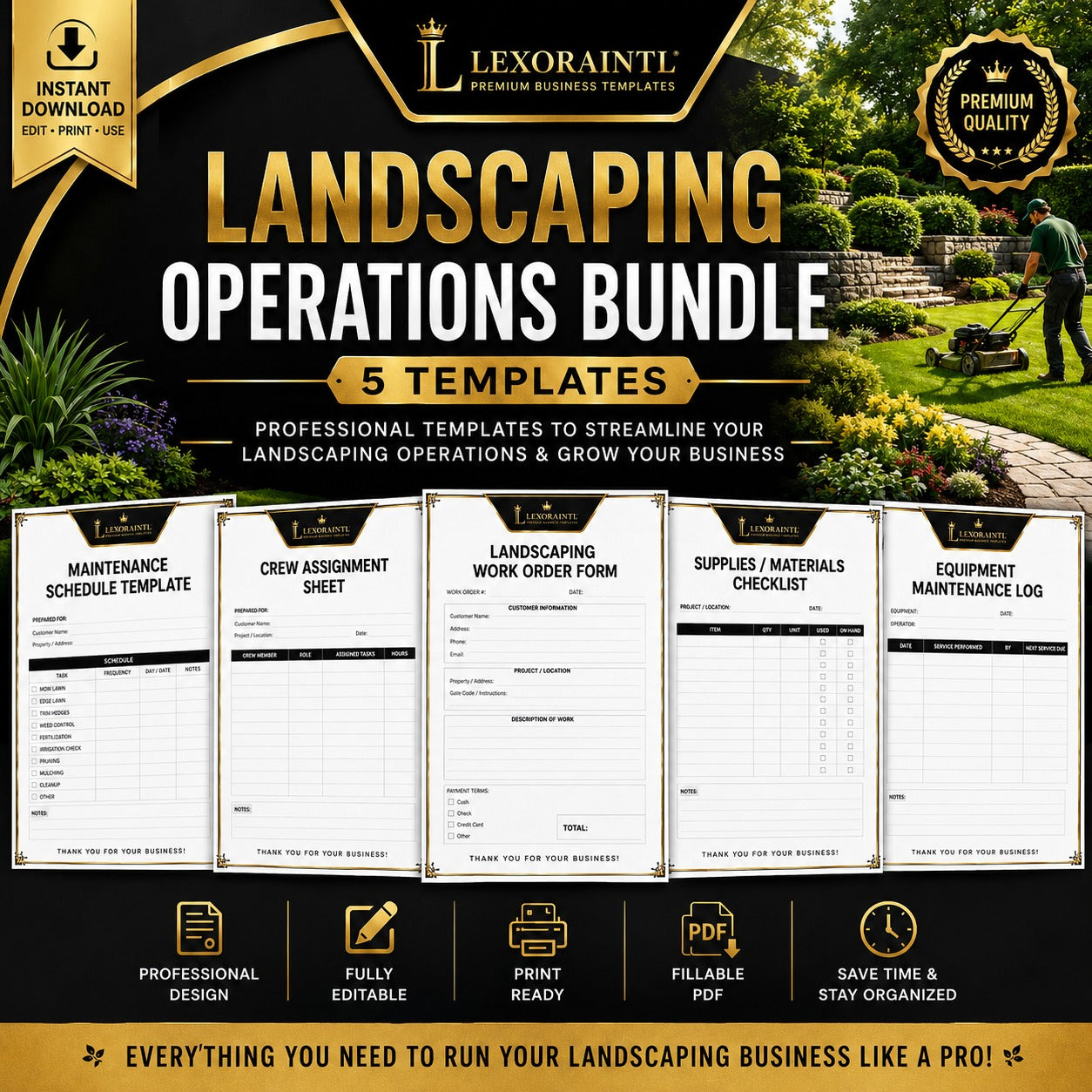 Landscaping Operations Bundle — 5 Templates | Fillable PDF Forms