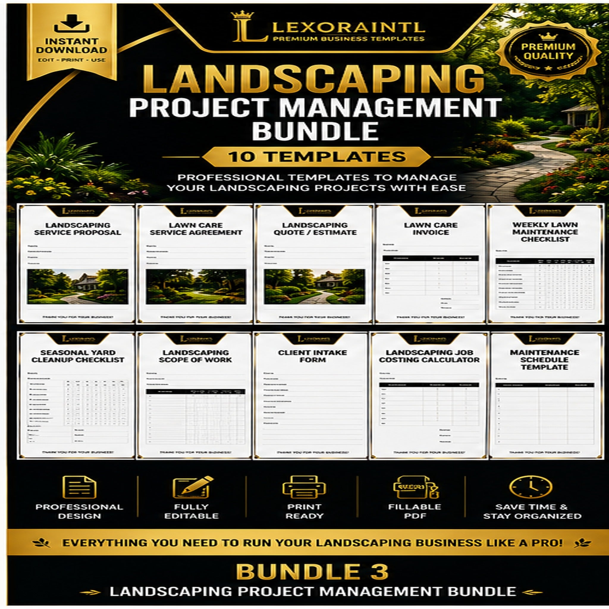Landscaping Project Management Bundle – 10 Fillable Templates