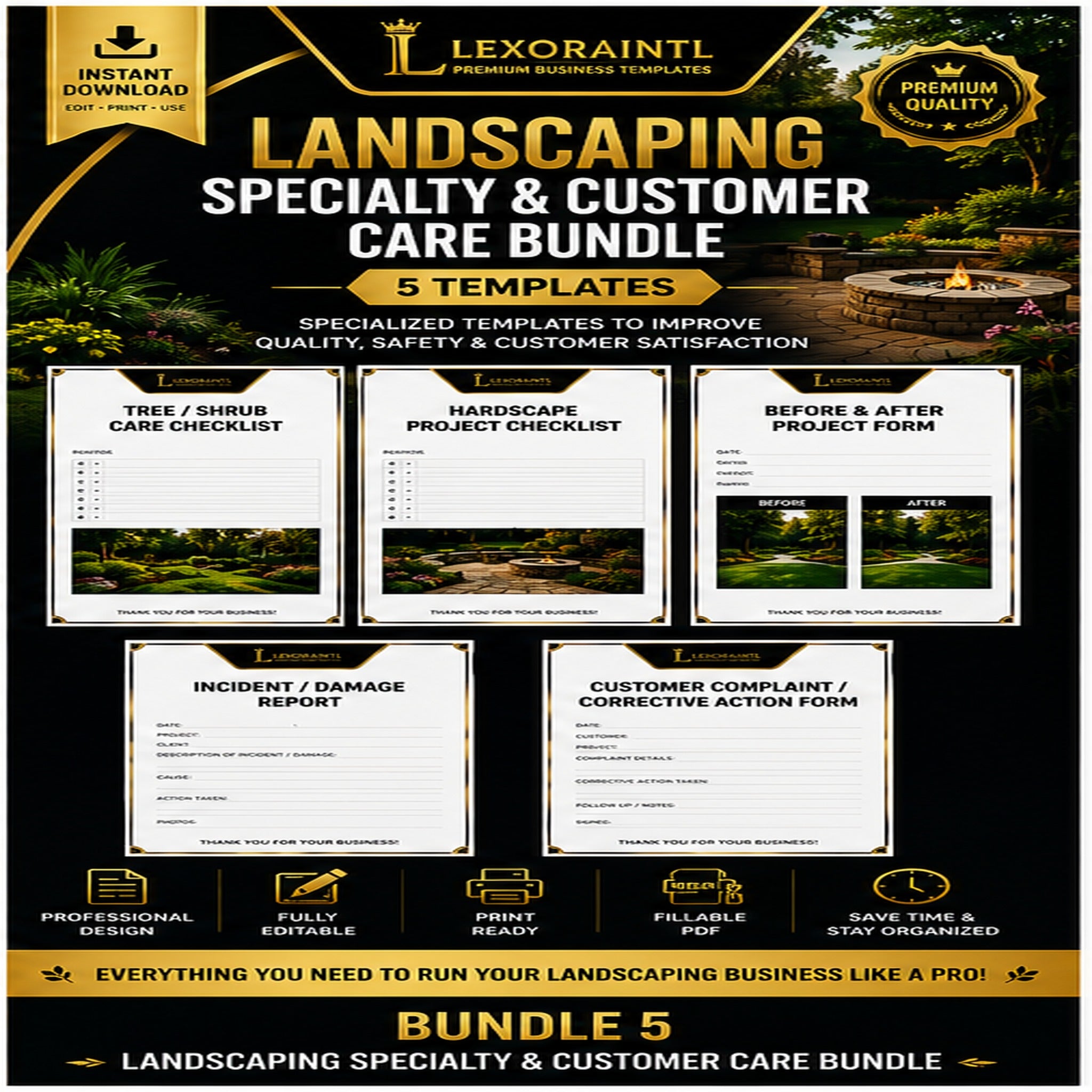 Landscaping Specialty & Customer Care Bundle – 5 Fillable Templates