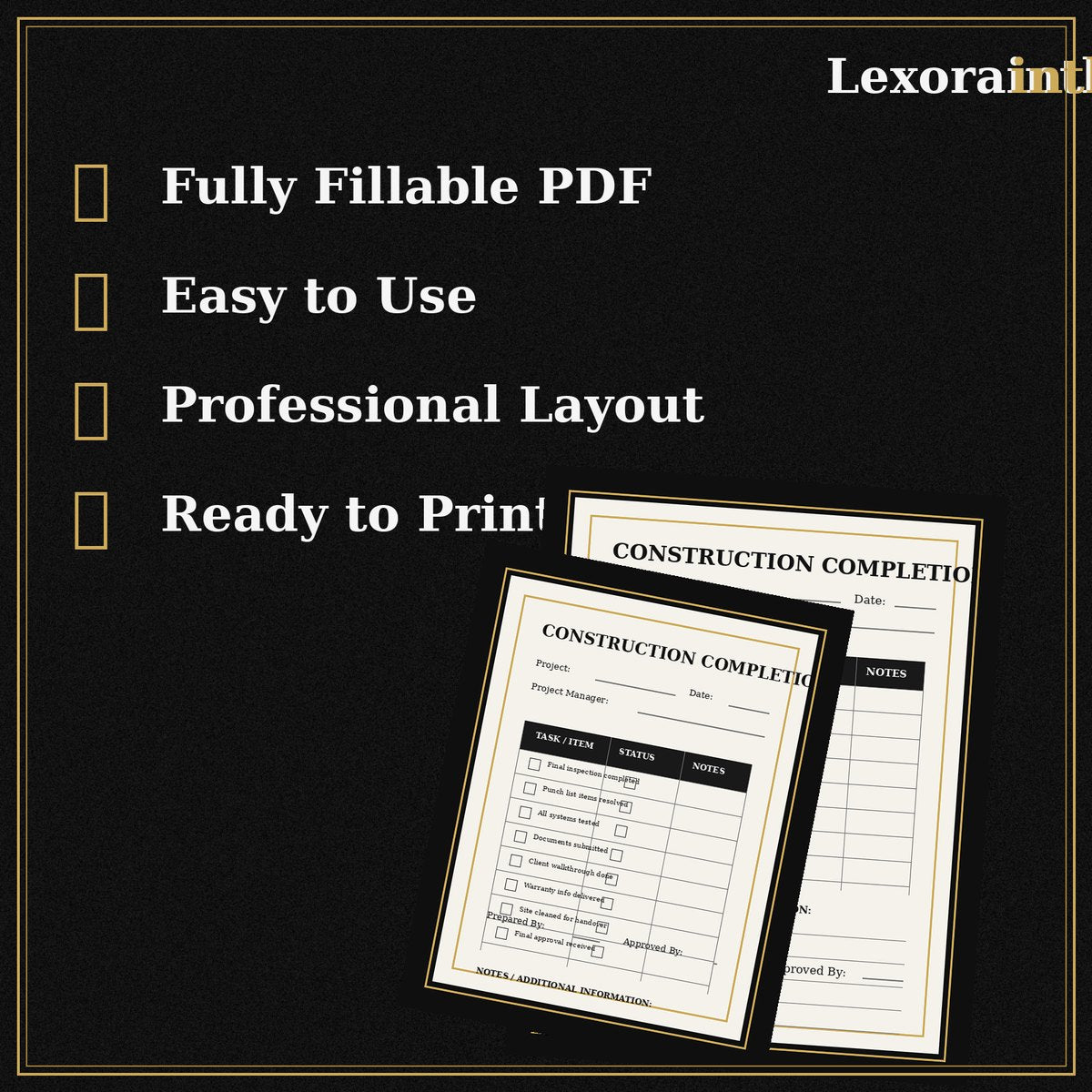 Construction Completion Checklist | Fillable PDF Project Closeout Template