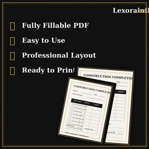 Construction Completion Checklist | Fillable PDF Project Closeout Template